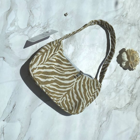 Hc Boutique Women's Tan & White Zebra Striped Shoulder Bag - Picture 2 of 5